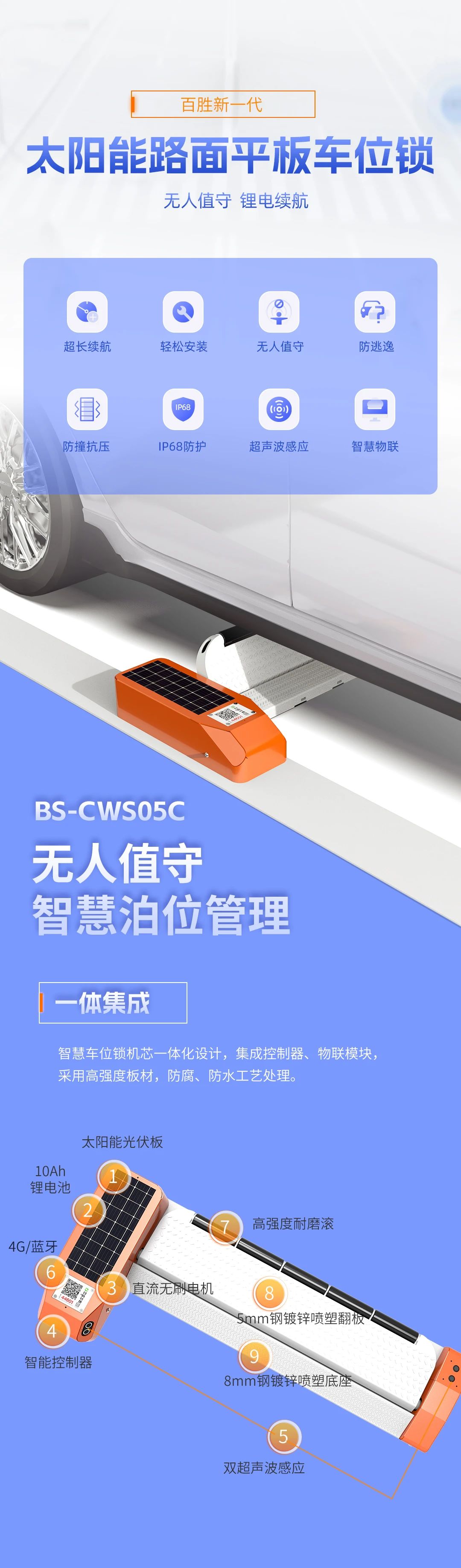 百勝太陽(yáng)能車(chē)位鎖上市｜6個(gè)月續(xù)航+8噸抗壓｜無(wú)人值守防逃逸-百勝智能